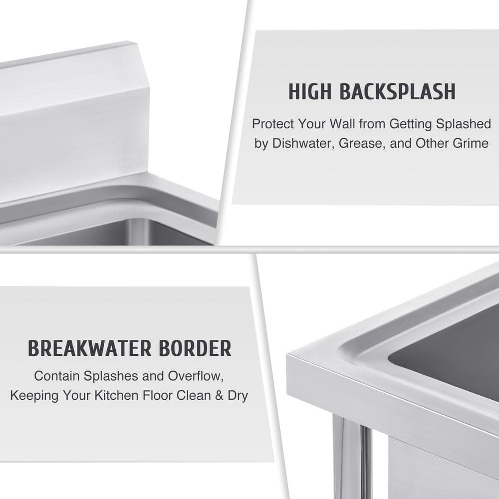 39.4" Stainless Steel Freestanding Double Basin Utility Sink