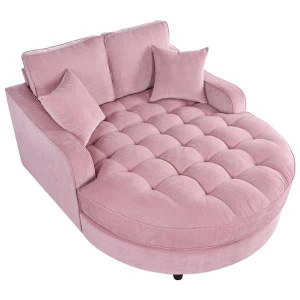 Pink Chenille Rolled Arm Chaise Lounge