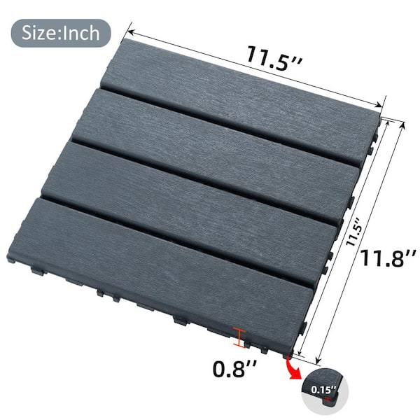 11.8 in.x 11.8 in.Square Plastic Interlocking Deck Tiles, Dark Gray (44-Pack)