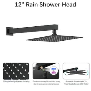 Single-Handle 2-Spray Square High Pressure 12 in. Shower Head with Hand Shower Faucet in Matte Black (Valve Included)