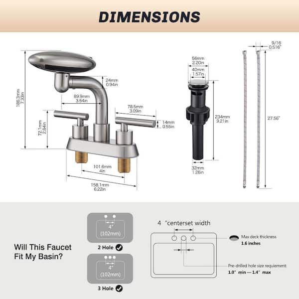 1-Piece Bathroom Sink Faucet with 4 Water Outlet Modes in Brushed Nickel, 360° Swivel Spout and Pop-Up Drain
