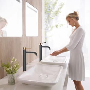 Single Hole Single Handle Tall Bathroom Vessel Sink Faucet in Matte Black&Rose Gold