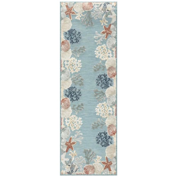 Suncoast Teal Multicolor 2 ft. x 6 ft. Graphic Contemporary Runner Area Rug
