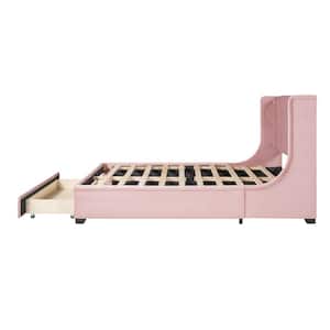 Pink Bed Frame Queen Velvet Upholstered Platform Bed with Storage