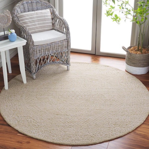 Textural 6 ft. x 6 ft. Gold/Ivory Monochrome Border Round Area Rug