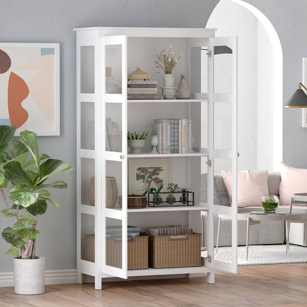 4 Tier Shelves Storage Cabinet Bookcase, Storage Cabinets For Living Room Tall