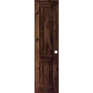 18 in. x 96 in. Rustic Knotty Alder Wood 2 Panel Left-Hand/Inswing Red Mahogany Stain Single Prehung Interior Door