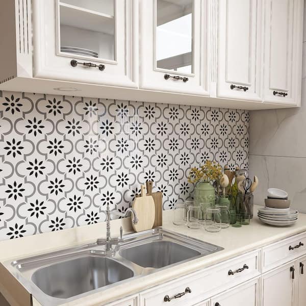 Gray and White 6 in. x 6 in. Vinyl Peel and Stick Backsplash Tile Decals 12-Pack for Kitchen and Bathroom
