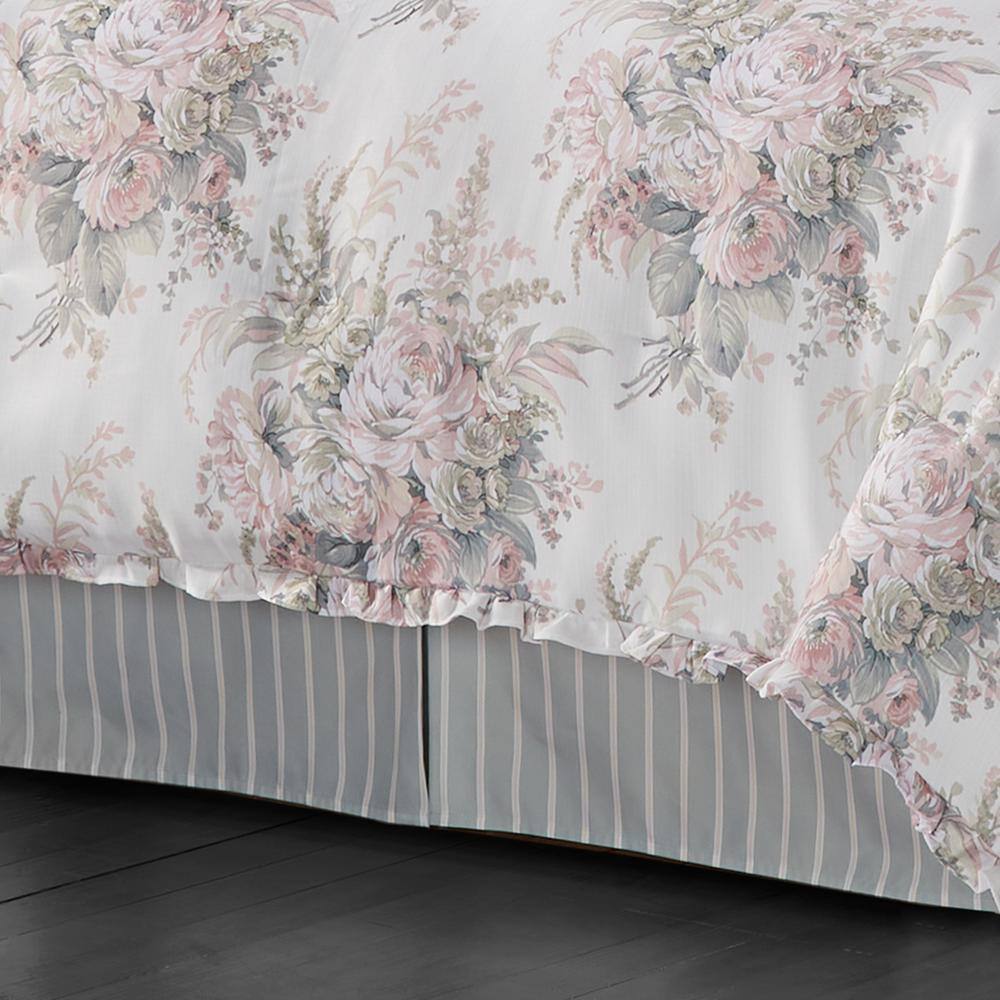 Estelle Blush Floral King Bedspread Set with Frills