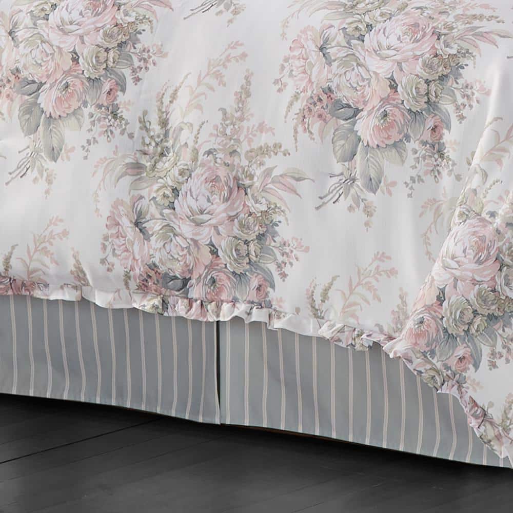 Estelle Blush Queen Comforter Set with Ruffled Edges and Shadow Stripe