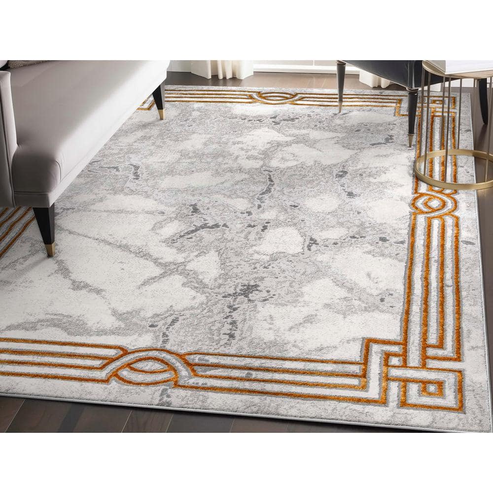 Ivory Abstract Easy-Care Stain-Resistant Synthetic Area Rug 5' x 7'