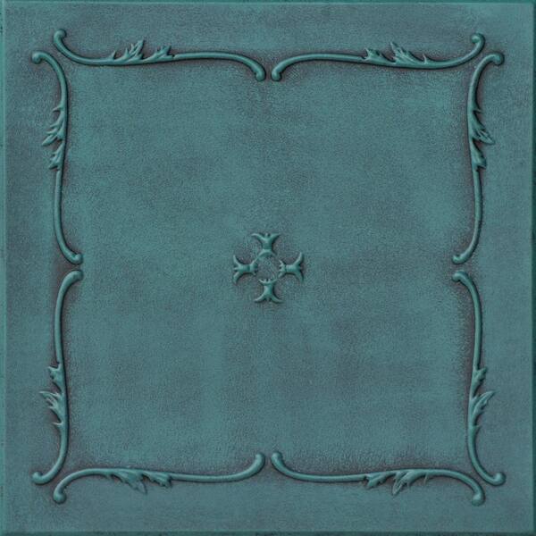 A La Maison Ceilings Spring Buds 1.6 ft. x 1.6 ft. Glue Up Foam Ceiling Tile in Antique Green