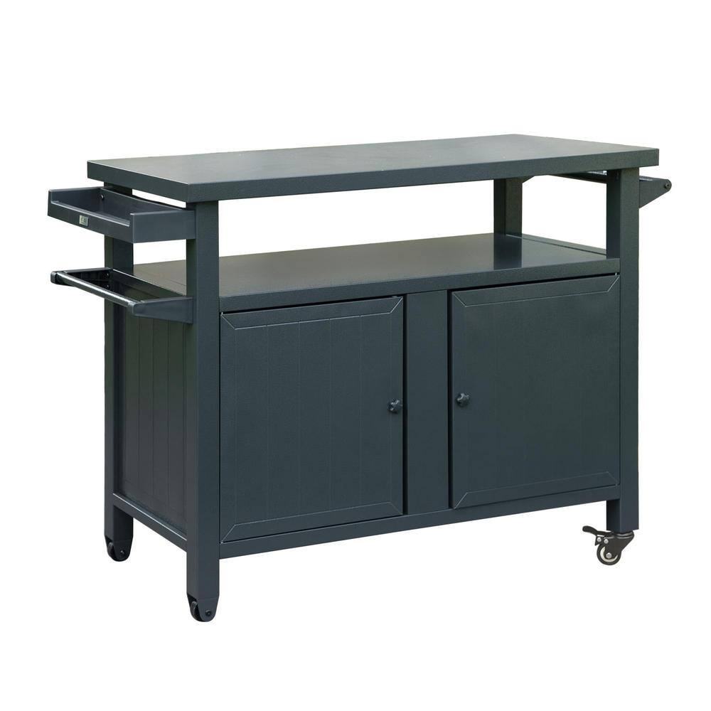 Gray Aluminum Grilling Set, Grill Carts Outdoor Storage Cabinet with 2 Whee