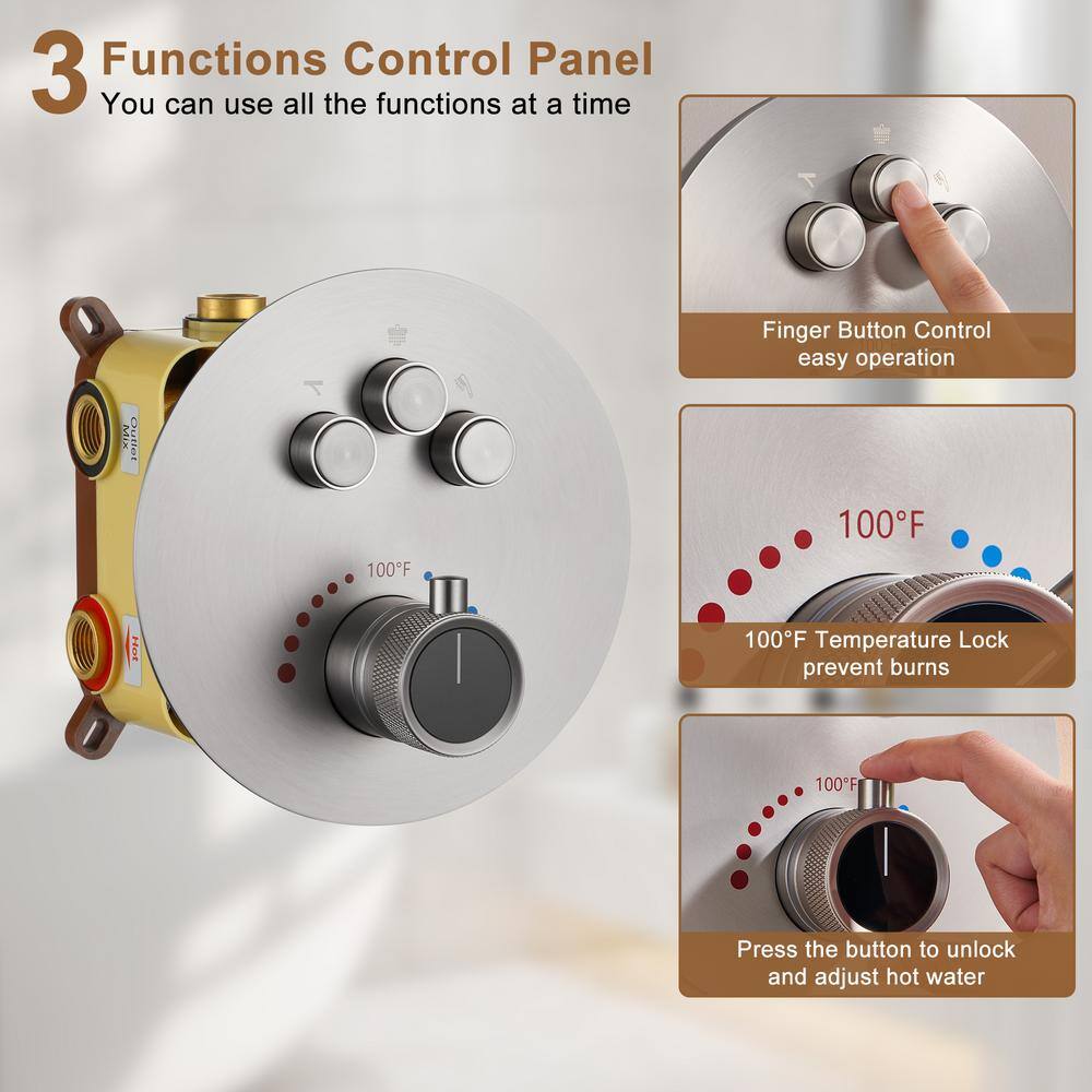 Brushed Nickel Multi-Head Thermostatic Rain Shower System