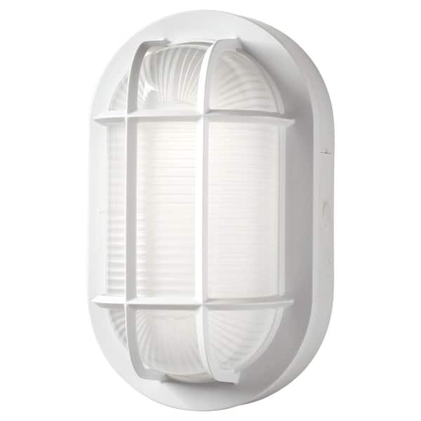 ETi 8.5 in. Oval White LED Outdoor Wall Ceiling Bulkhead Light 3 Color Temperature Options Weather Rust Resistant 800 Lumen
