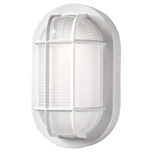 8.5 in. Oval White Indoor Outdoor Integrated LED Flush Mount Light 800 Lumens Ceiling Wall Mount Corrosion Resistant