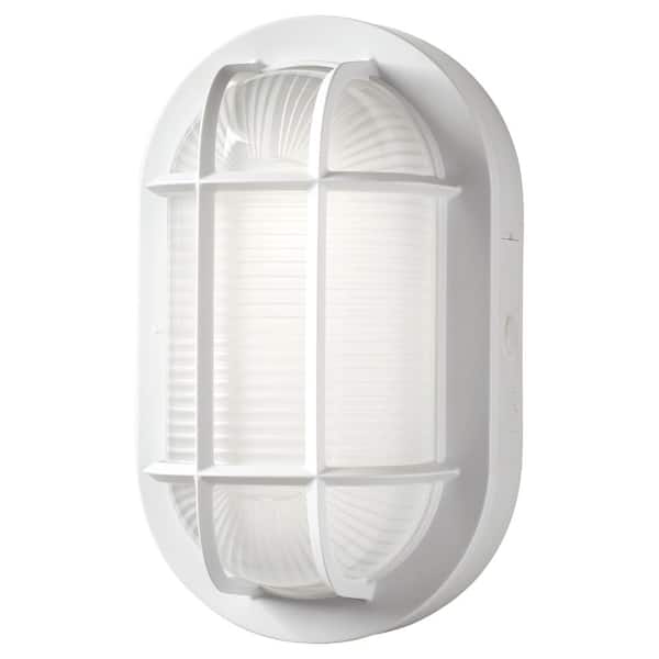 8.5 in. Oval White LED Outdoor Wall Ceiling Bulkhead Light 3 Color Temperature Options Weather Rust Resistant 800 Lumen