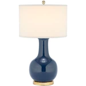 Paris 27.5 in. Royal Blue Gourd Ceramic Table Lamp with White Shade