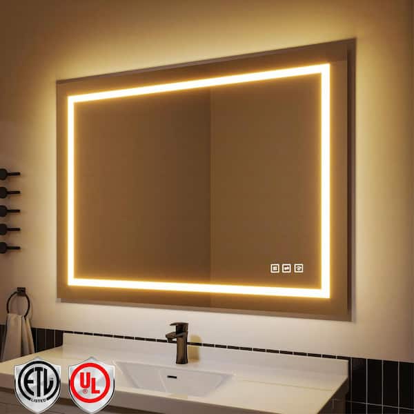 48 in. W x 36 in. H Frameless Rectangular Anti-Fog LED Wall Bathroom Dimmable Bright Mirror