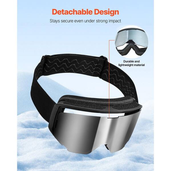 VEVOR Ski Goggles, Cylindrical Silver Mirror Lens OTG Anti-Fog
