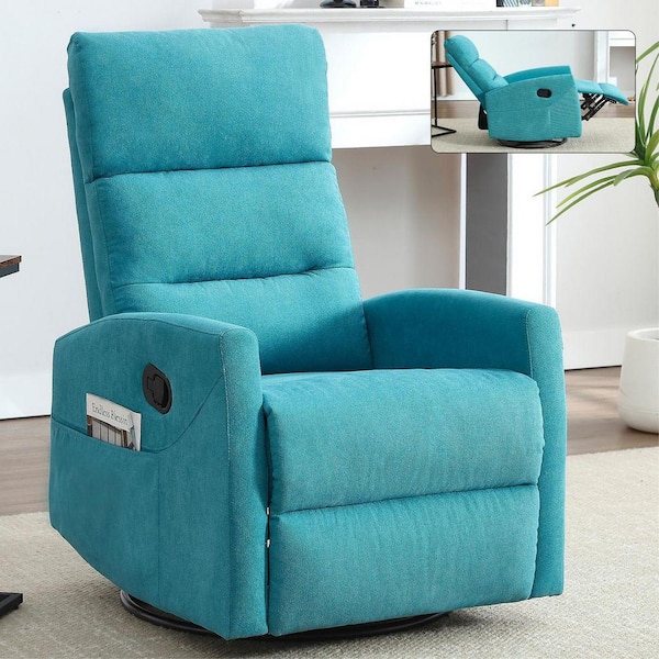 Blue Manual Recliner Chair with Rocker and Swivel for Living Room Study Bedroom