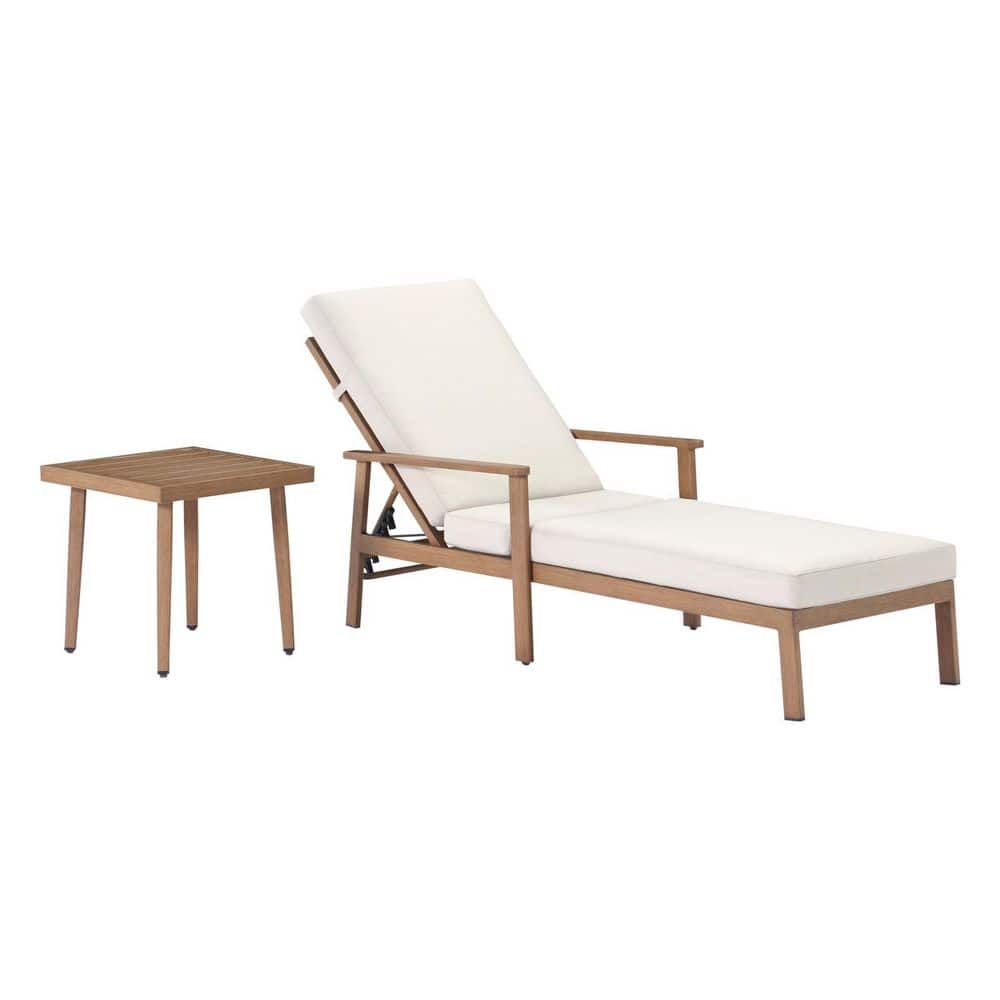 Light Brown Wood Aluminum 2-Piece Outdoor Patio Chaise Lounge Chair with Side Table and Cream Cushions price history on PriceWatchPro