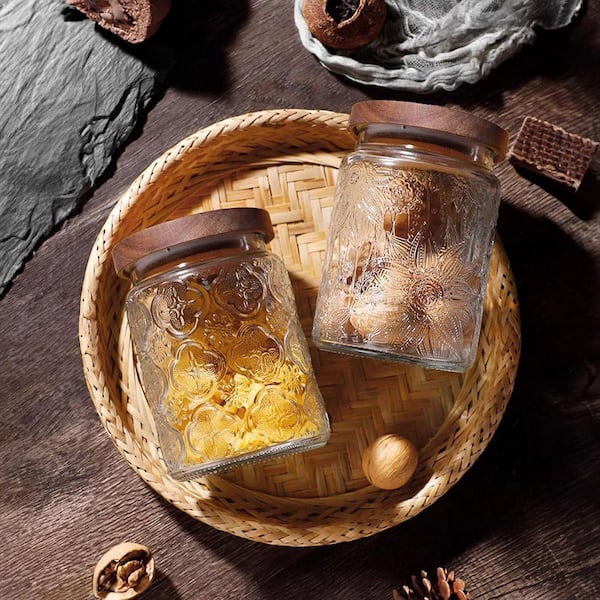 アンティーク　フラワー缶 Lynzavix 1-Piece Airtight Decorative Vintage Glass Jar with Wooden