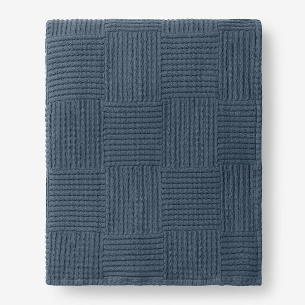 The Company Store Large Basketweave Sea Blue Cotton Full Blanket