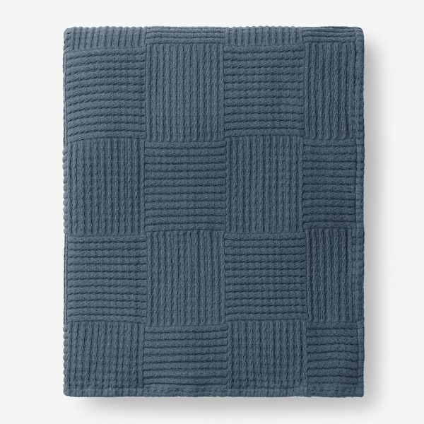 The Company Store Large Basketweave Sea Blue Cotton Queen Blanket