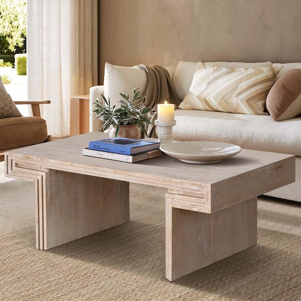 Unbranded 48 in. Antique Natural Rectangle MDF Farmhouse Coffee Table American Vintage Industrial Center Table with Rustic Finish