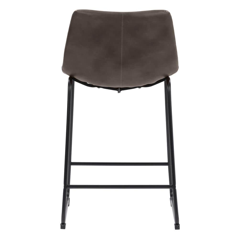 Gray Faux Leather and Metal Counter Height Barstools, Set of 2