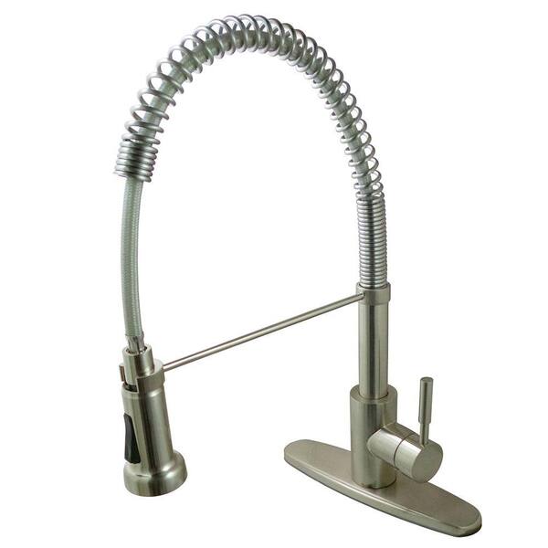 Kingston Brass Single-Handle Pull-Down Sprayer Kitchen Faucet with Spring Spout in Satin Nickel