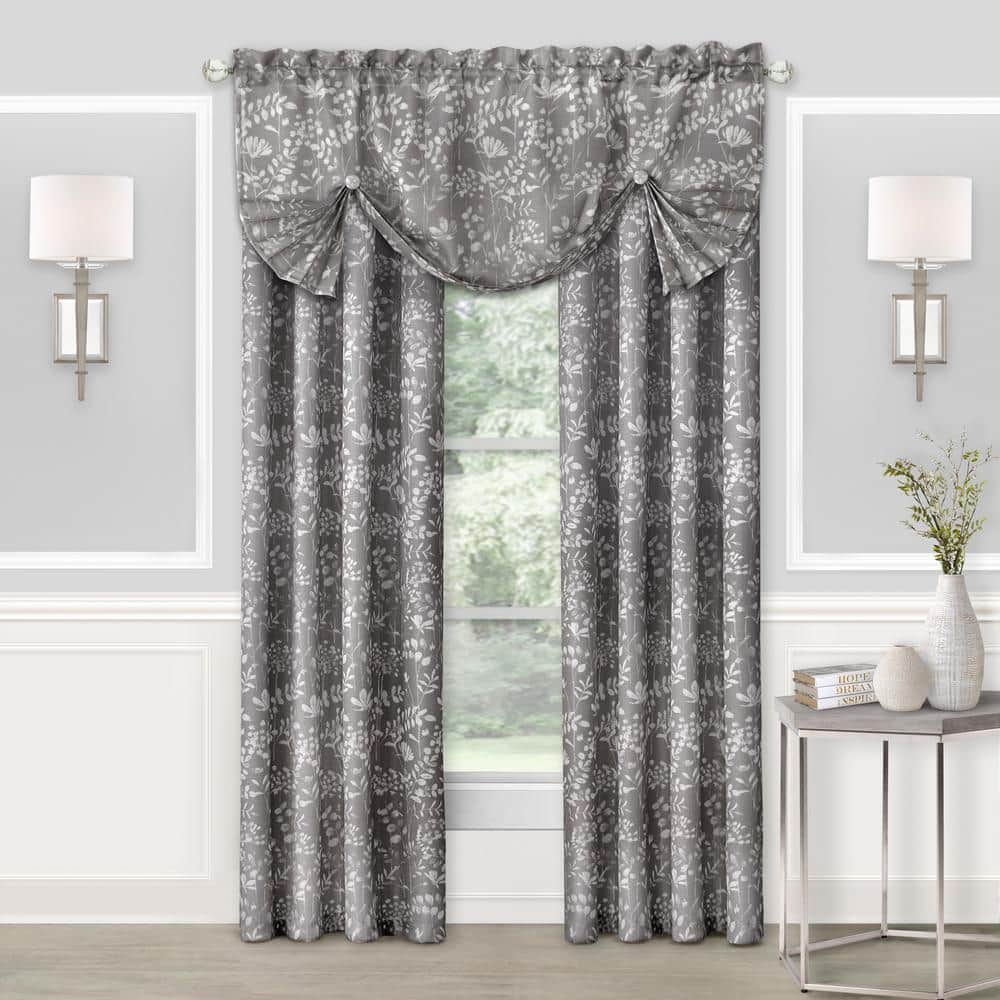 Charlotte Gray Floral Rod Pocket Curtain Panel, 52x84