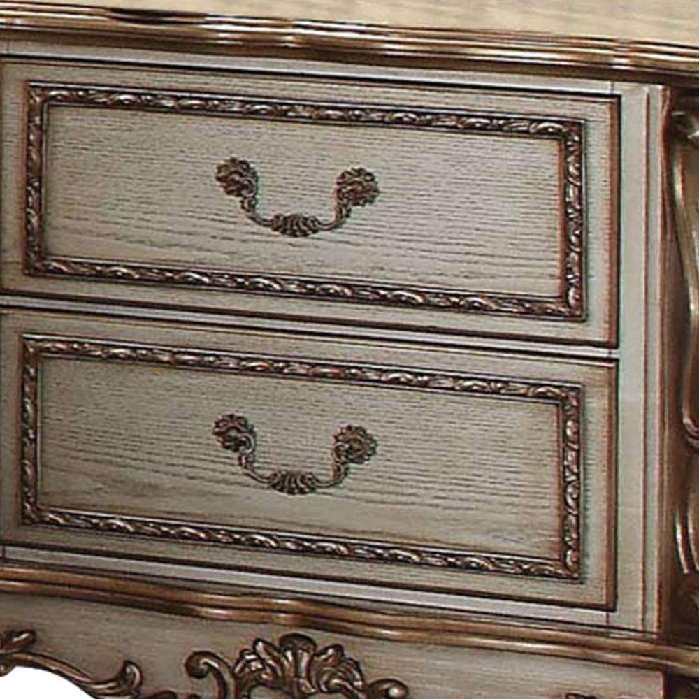 Gold and Bone White Traditional 2-Drawer Wooden Nightstand