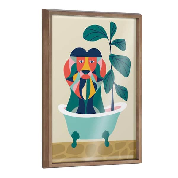 Kate and Laurel Blake "Mid Century Modern Lion in Bathtub" by Rachel Lee of My Dream Wall Framed Glass Art Print 24 in. x 18 in.