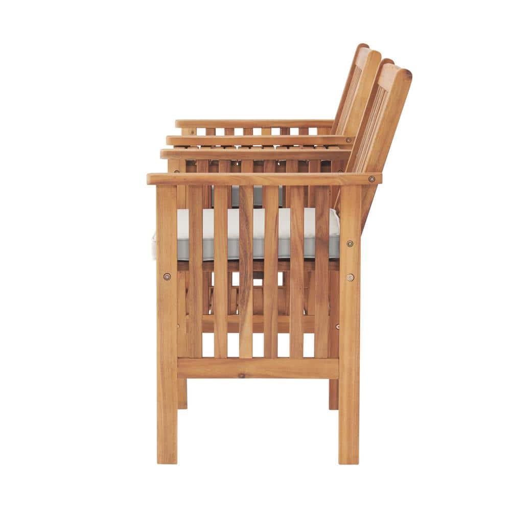 Natural Acacia Wood Outdoor Double Seat Bench with Table