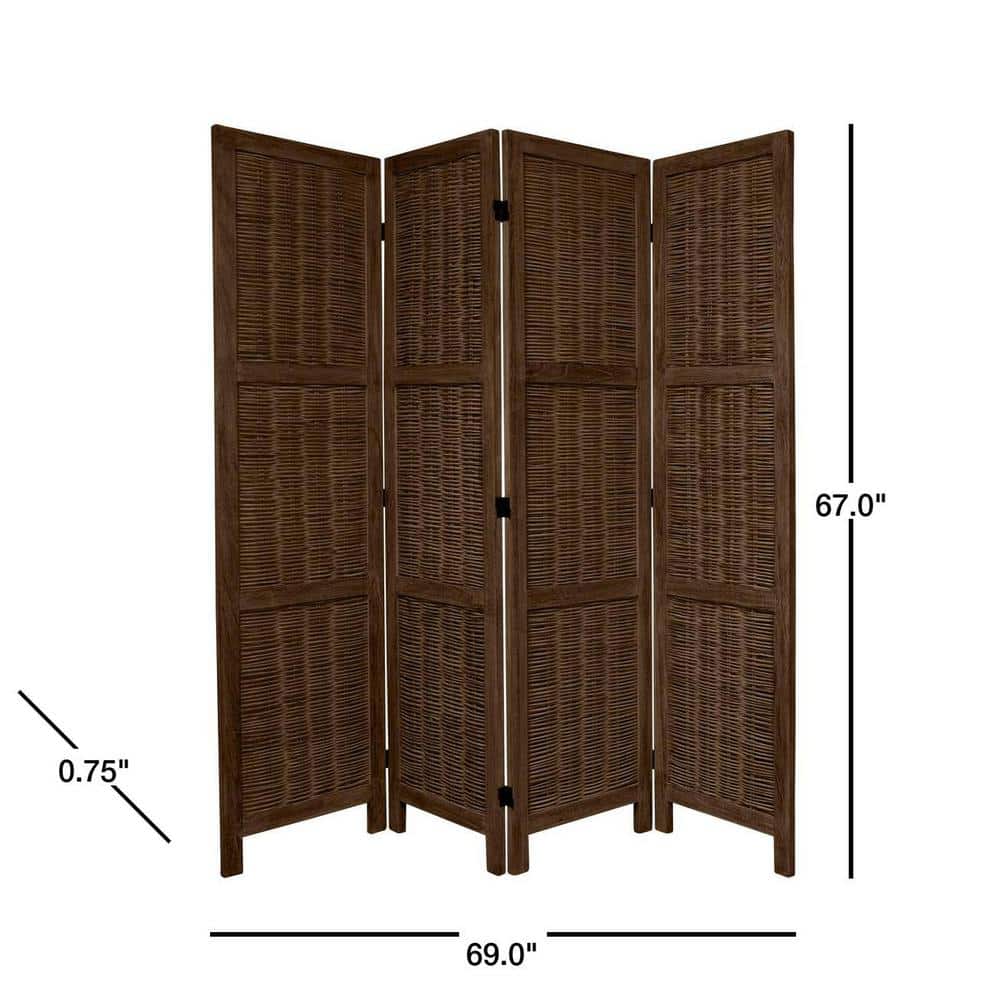 Burnt Brown Bamboo Matchstick 4-Panel Room Divider