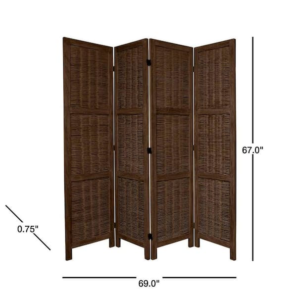 5.5 ft. Burnt Brown Matchstick 4-Panel Room Divider