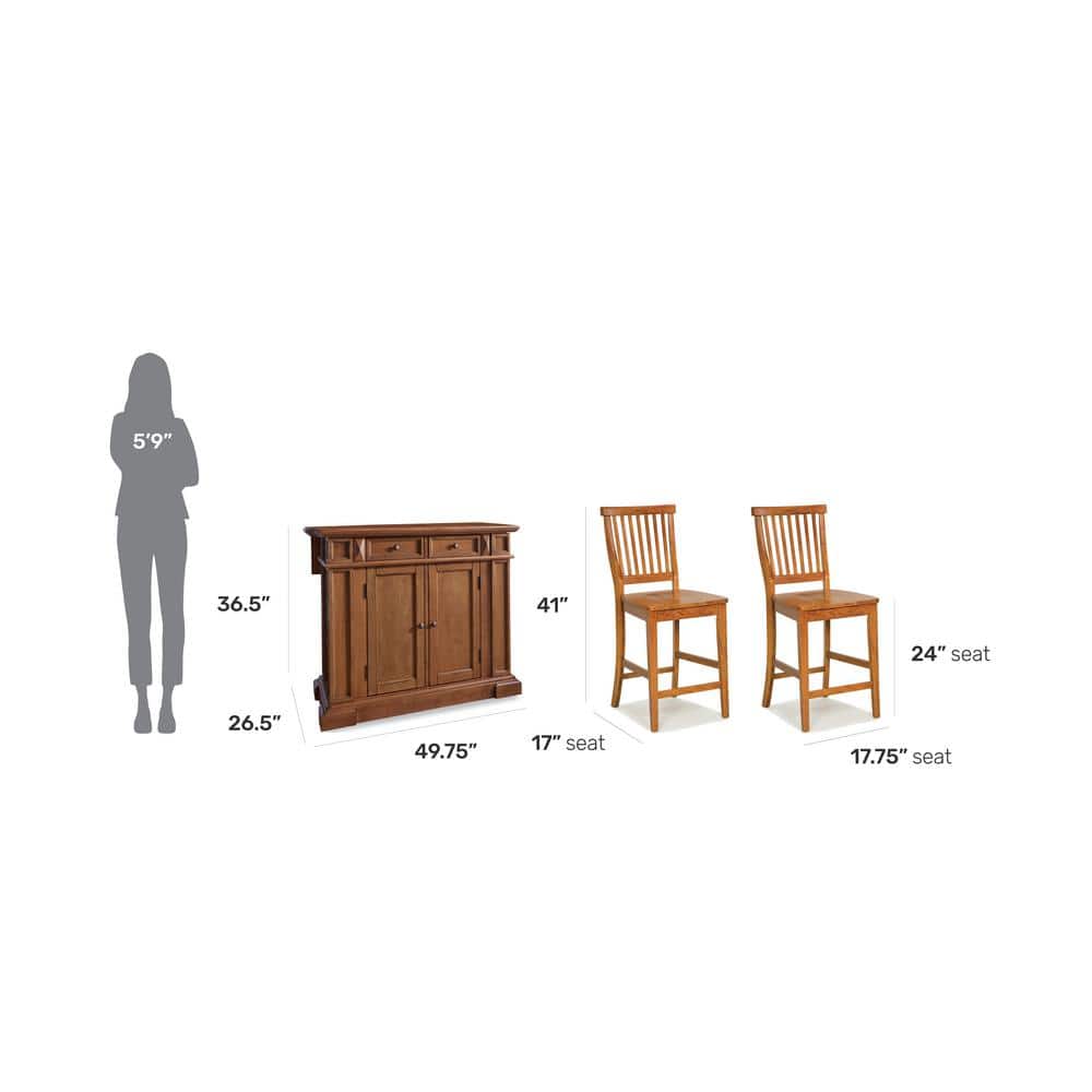Americana Oak Wood Kitchen Island Set with Stools