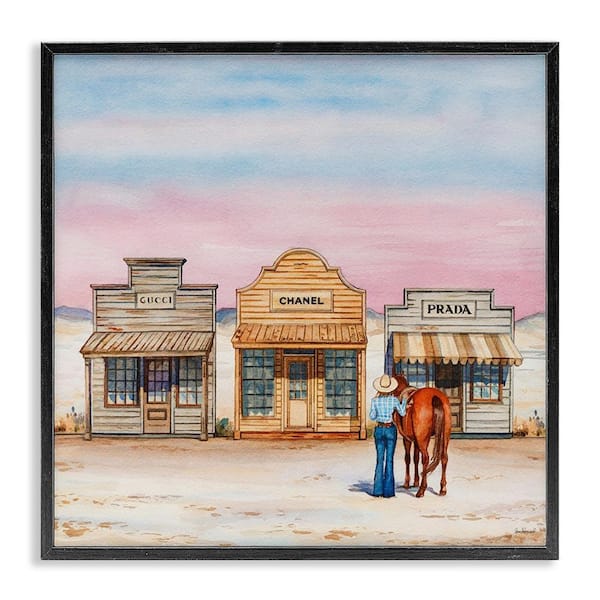 Trendy Saloon Shops Cowgirl by Amanda Greenwood Black Framed Nature Giclee Art Print 24 in. x 24 in.