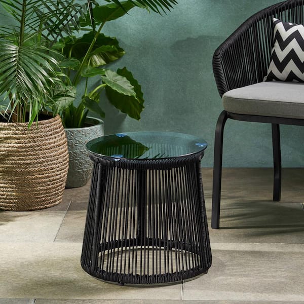 Noble House Moonstone 16.50 in. Black Round Metal Outdoor Side Table