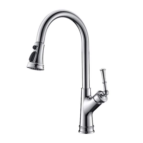 17.99 in Single Handle High Arc 360° Spout Swivel Pull Down Sprayer Kitchen Faucet in Chrome