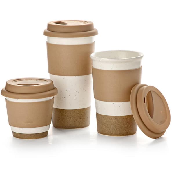 20 oz. White Ceramic To Go Coffee Mugs, Travel Coffee Tumbler with Silicone Sleeve and Lid Microwave Safe (Set of 3)