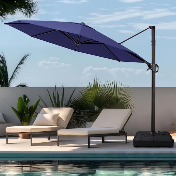 Pellebant 11 ft. Octagon Aluminium 360° Rotation Offset Outdoor Cantilever Patio Umbrella in Navy Blue with Fillable Base