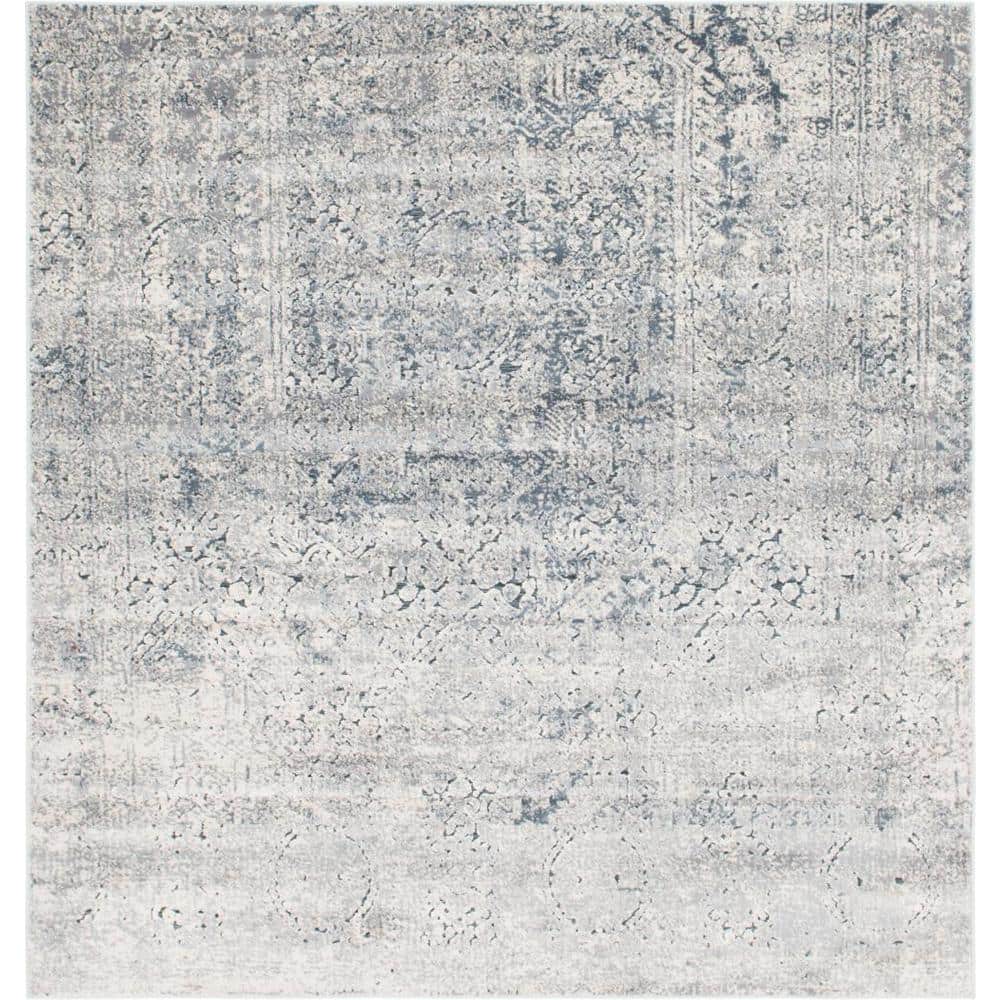 Gray Square Stain-Resistant Synthetic Indoor Rug