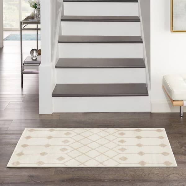 Grafix Ivory Beige doormat 2 ft. x 4 ft. Trellis Transitional Area Rug