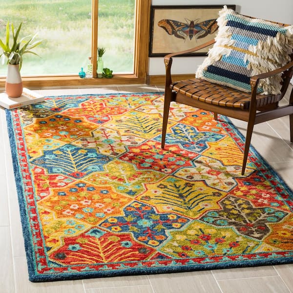 Aspen Blue/Orange Doormat 3 ft. x 5 ft. Border Area Rug