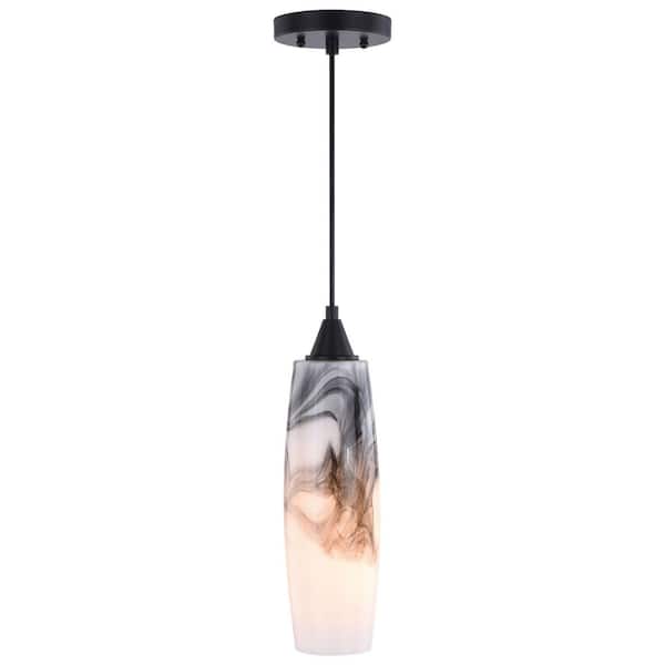 VAXCEL Milano 1-Light Oil Rubbed Bronze Shaded Mini Pendant Ceiling Light Black and White Glass