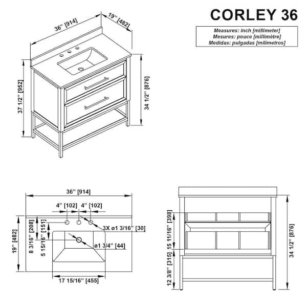 Home Decorators Collection Corley 42 in. W x 19 in. D x 34.50 in. H Bath Vanity in Weathered Tan with White Engineered Stone Top