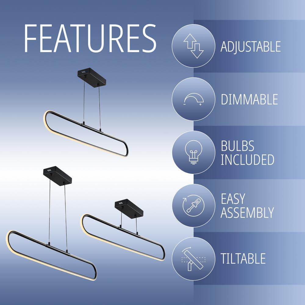 Ned Minimalistic 39" Black Metal Adjustable LED Linear Pendant
